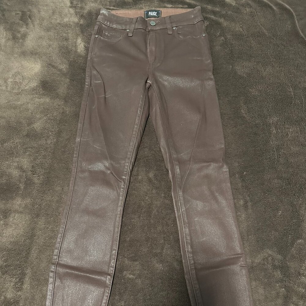 Paige Brown Coated Denim Hoxton Ankle Jeans